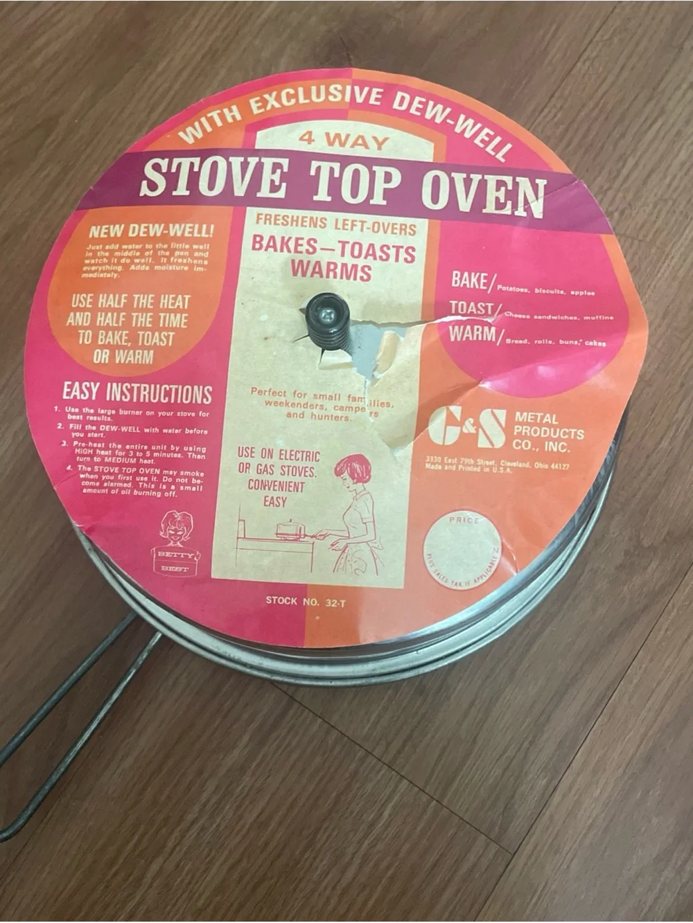 Vintage C&S Metal Stove Top Oven - Red/Orange